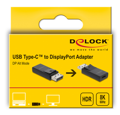 DELOCK αντάπτορας DisplayPort σε USB-C 61078, 8K/60Hz, μαύρος