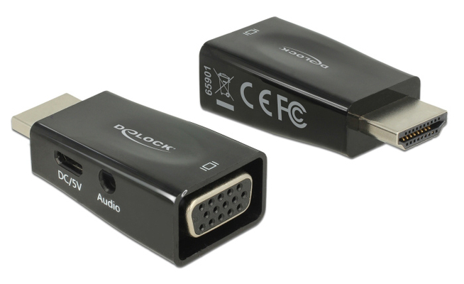 DELOCK αντάπτορας HDMI σε VGA 65901 με 3.5mm, 1080p/60Hz, μαύρος