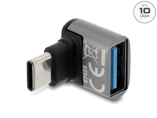 DELOCK αντάπτορας USB-C σε USB 67425, γωνιακός, 10Gbps, 60W, γκρι
