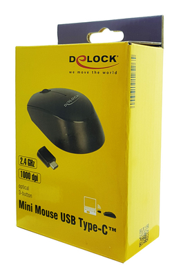 DELOCK ασύρματο ποντίκι 12526, Οπτικό, USB-C receiver, 3-button, μαύρο