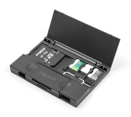 DELOCK card reader 91014 για SD & micro SD, με θήκη, USB/USB-C, 5Gbps, μαύρο