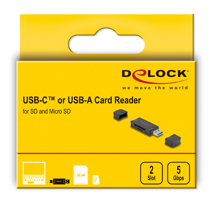 DELOCK card reader 91020 για SD & micro SD, USB/USB-C σύνδεση, 5Gbps, μαύρο