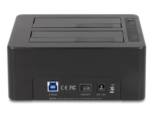 DELOCK docking station για 2.5" ή 3.5" SATA HDD/SSD 64183, 2 θέσεων, με card reader, 5Gbps, clone function, μαύρο