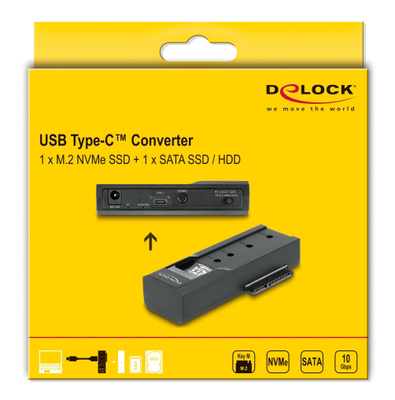 DELOCK docking station για M.2 NVMe/SATA ή 2.5"/3.5" SSD/HDD 64253, 10Gbps, μαύρο