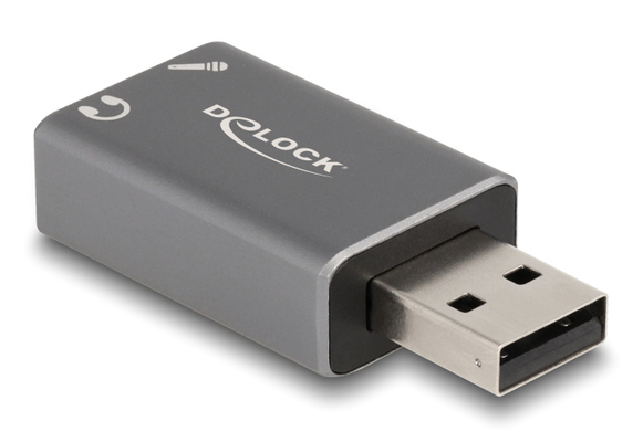 DELOCK εξωτερική κάρτα ήχου 66633, 2x 3.5mm, USB σύνδεση, γκρι