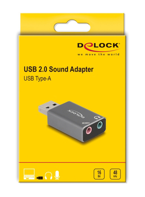 DELOCK εξωτερική κάρτα ήχου 66633, 2x 3.5mm, USB σύνδεση, γκρι