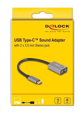 DELOCK εξωτερική κάρτα ήχου 67071, 2x 3.5mm, USB-C σύνδεση, γκρι