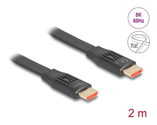 DELOCK καλώδιο HDMI 81002, flat, 8K/60Hz, 48 Gbps, eARC, HDR, 2m, μαύρο