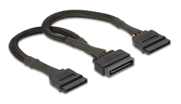 DELOCK καλώδιο SATA 15pin σε 2x SATA 15pin 60135, 0.25m, μαύρο