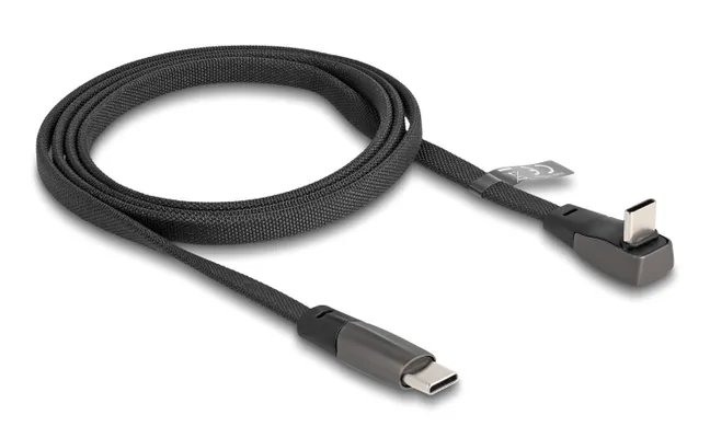 DELOCK καλώδιο USB-C 80751, 60W, flat, γωνιακό, 480 Mbps, 1m, μαύρο