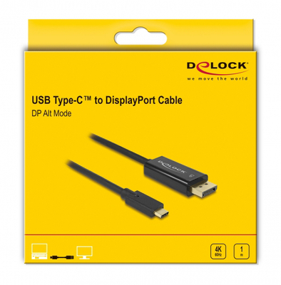 DELOCK καλώδιο USB-C σε DisplayPort 85255, DP Alt Mode, 4K, 1m, μαύρο