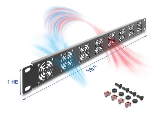 DELOCK κάλυμμα για 8x 40mm ανεμιστήρες 67414 για rack 19"/1U, μεταλλικό, μαύρο