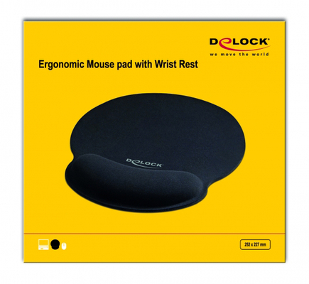 DELOCK Mousepad 12559 με στήριγμα καρπού, 252 x 227mm, μαύρο