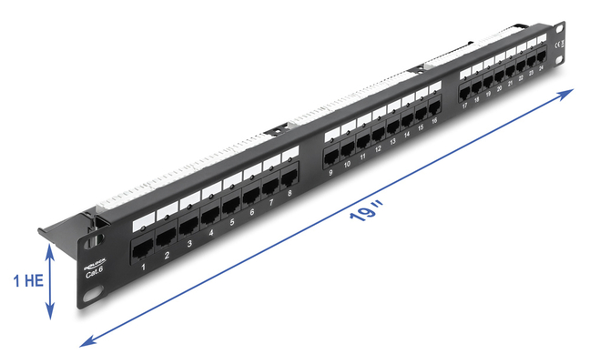 DELOCK patch panel 91087 για rack 19", 1U, 24 θυρών, CAT 6 UTP, με LED, μαύρο
