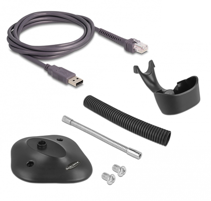 DELOCK USB barcode scanner 1D 90584, με καλώδιο σύνδεσης & βάση, μαύρο