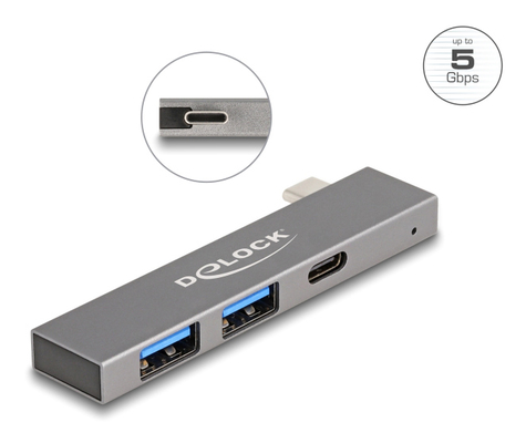 DELOCK USB hub 64275, 3x θυρών, 5Gbps, USB-C σύνδεση, γκρι