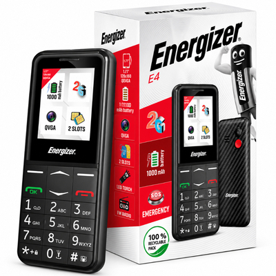 Energizer Feature E4 32MB/2GB Dual Sim 2G 1.77" Μαύρο με πλήκτρο SOS, Handsfree,Φορτιστή UK και EU