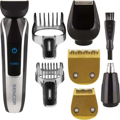 Επαναφορτιζόμενη Κουρευτική Μηχανή & Trimmer με 5 Κεφαλές Sencor SHP 7201SL Ασημί