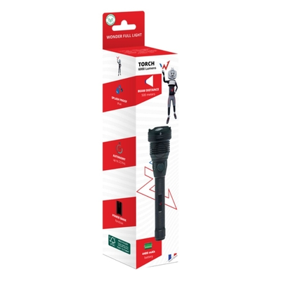 Επαναφορτιζόμενος Φακός Αλουμινίου Wonder Wt60000W 6000 Lumens Δέσμη:500m Αυτονομία:4h 385gr IP44 με Powerbank 4400mAh Μαύρος