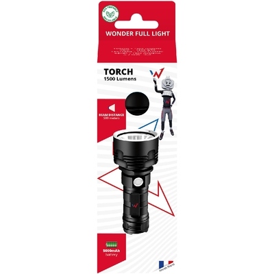 Επαναφορτιζόμενος Φακός Wonder Wt15001W 1500 Lumens Απόσταση Δέσμης: 500m Αυτονομία: 4h Βάρος: 315gr IP44 Αλουμινίου