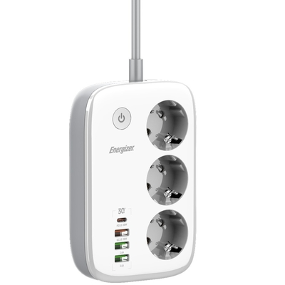 Επιτραπέζιος Φορτιστής Energizer EPB2500W02EU 2500W 10A Max με 3xΣούκο+USB-C+3xUSB-A 2.4A Διακόπτη Ασφαλείας, Έλεγχο μέσω WiFi 2m Λευκός