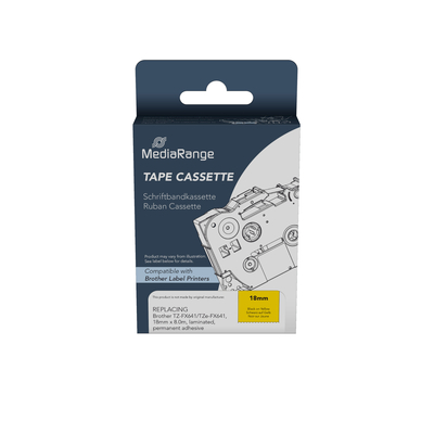 Ετικέτες Γενικής Χρήσης Mediarange (Brother TZ-FX641/TZe-FX641) 18mm, 8m, Laminated and Permanent Adhesive, Flexible, Black on Yellow (MRBTZFX641)