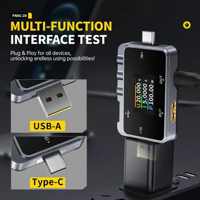 FNIRSI USB tester φόρτισης FNAC-28, USB & USB-C