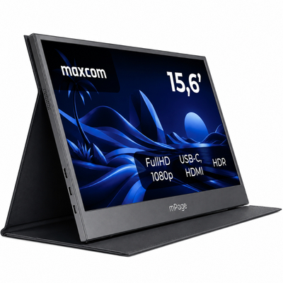 Φορητή Οθόνη Maxcom MPAGE15 15.6’’ HDR FHD 1920 x 1080 IPS 1xMiniHDMI 2xUSB-C 3.1 1xAudio Jack 3.5mm με Ενσωματωμένη Θήκη-Stand Μαύρη