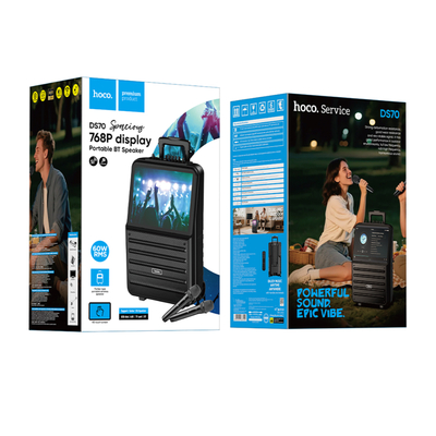 Φορητό Ηχείο Wireless Hoco. DS70 Spacious v5.0 60W 7200mAh USB AUX MicroSD Card με 2 Ασύρματα Μικρόφωνα Οθόνη Αφής 14.1" και Android 12