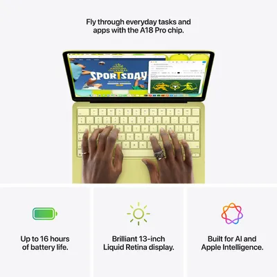 Φορητός Υπολογιστής Apple Macbook 13" A18 Pro-6‑Core 8GB / 256GB SSD Liquid Retina 2408x1506 IPS Screen macOS Yellow