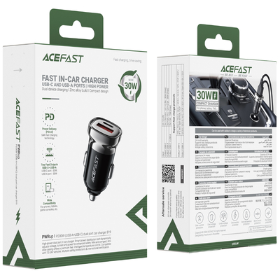 Φορτιστής Αυτοκινήτου Acefast B19 PD30W 1xUSB-A 1xUSB-C Μαύρος