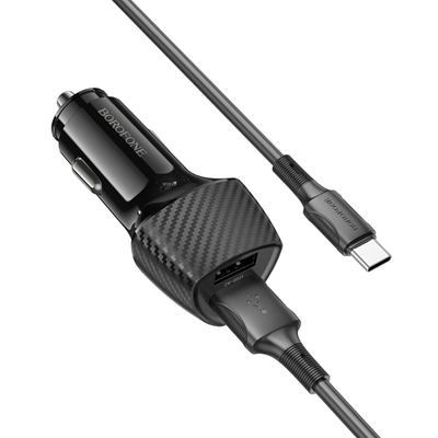 Φορτιστής Αυτοκινήτου Borofone BZ31A Solid 2xUSB-A 17W με Καλώδιο USB-A σε USB-C 1m Μαύρος