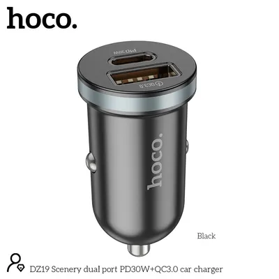 Φορτιστής Αυτοκινήτου Hoco. DZ19 Scenery Dual Port Quick Charge USB-A 18W και USB-C PD30W 5V 3A Μαύρος
