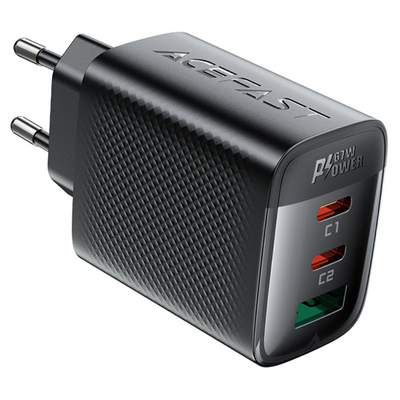 Φορτιστής Ταξιδίου Acefast A108 Fast Charging με 2xUSB-C + 1xUSB-A PD67W GaN Μαύρος