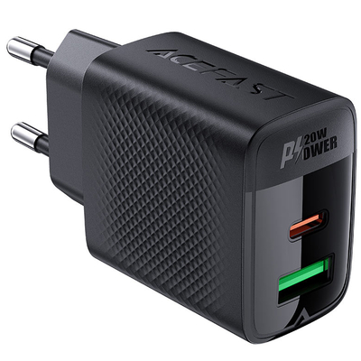 Φορτιστής Ταξιδίου Acefast A78 Fast Charging 1xUSB-C 1xUSB-A PD20W QC3.0 GaN Μαύρος
