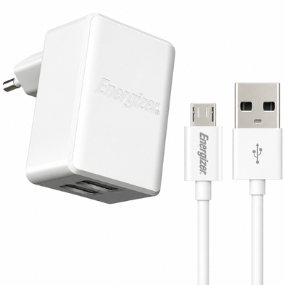 Φορτιστής Ταξιδίου Energizer ACW2CEUUMC3 3.4A με 2 θύρες USB A και Καλώδιο Micro USB 1m