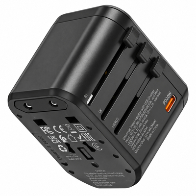 Φορτιστής Ταξιδίου Hoco. DC44 Universal Converter US EU AU UK με 2xUSB-A 1xUSB-C PD20W Μαύρος