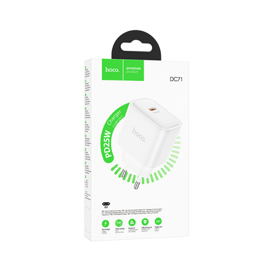 Φορτιστής Ταξιδίου Hoco. DC71 1xUSB-C PD25W QC Λευκός