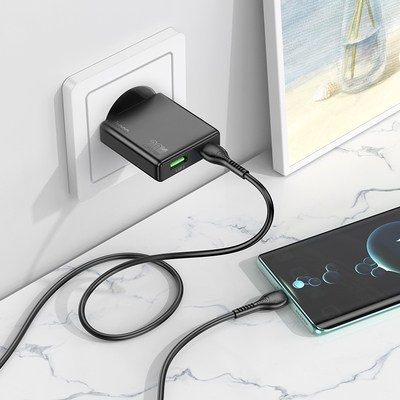 Φορτιστής Ταξιδίου Hoco N38 Delgado Ultra Thin με 2 Εξόδους Φόρτισης 1xUSB-C PD20W και USB-A QC3.0A Μαύρος
