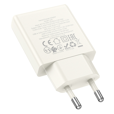 Φορτιστής Ταξιδίου Hoco N45 Biscuit Ultra Thin με 2 Εξόδους Φόρτισης USB-C PD30W και USB 18W QC3.0 Slim Moonlight White
