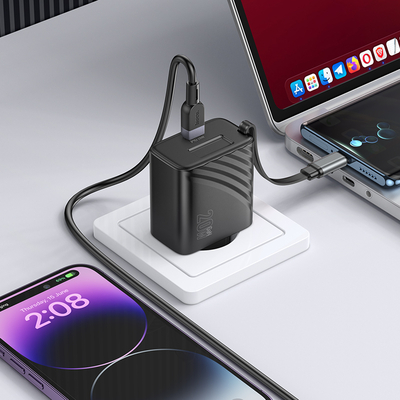Φορτιστής Ταξιδίου Hoco N57 GaN PD20W με 1xUSB-C Θύρα και Αναδιπλούμενο Καλώδιο 65cm Μαύρος