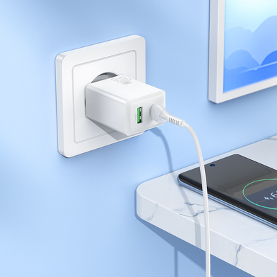 Φορτιστής Ταξιδίου Hoco N69 Nuevo PD20W 5V QC3.0A με 2 Εξόδους Φόρτισης 1xUSB-C και 1xUSB-A Λευκός