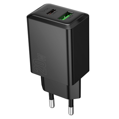 Φορτιστής Ταξιδίου Hoco N69 Nuevo PD20W QC3.0A 5V με 2 Εξόδους Φόρτισης 1xUSB-C και 1xUSB-A Μαύρος