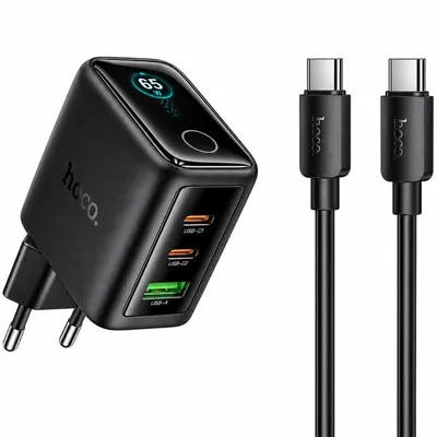 Φορτιστής Ταξιδίου Hoco N79 Sapiencia GaN 65W Fast Charge με 2xUSB-C 1xUSB-A με Καλώδιο USB-C σε USB-C Μαύρος