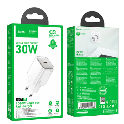 Φορτιστής Ταξιδίου N47 Glorious USB-C PD30W QC3.0A GaN Λευκός