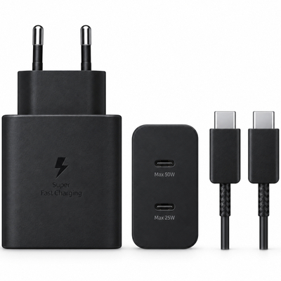 Φορτιστής Ταξιδίου Samsung Super Fast Charge 2.0 T5020XBE 50W 2xUSB-C και Καλώδιο USB-C σε USB-C Μαύρος