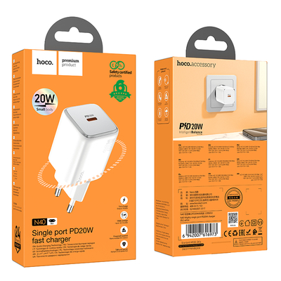 Φορτιστής Ταξιδίου Small Body Hoco N40 Mighty USB-C PD20W GaN Tech Λευκός