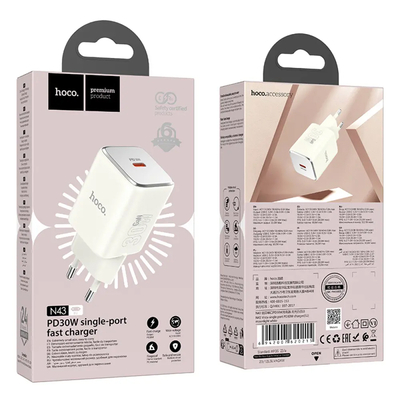 Φορτιστής Ταξιδίου Small Size Hoco N43 Vista με USB-C PD30W GaN Tech  Λευκός