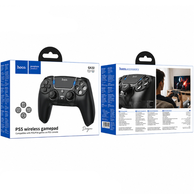 Gamepad Hoco GA32 Dragon RGB 600mAh BT v5.1 Dual Motor Δόνηση Θύρα AUX και Κουμπί Mute Συμβατό με PS5 Μαύρο