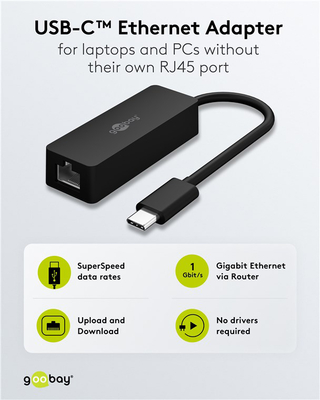 GOOBAY αντάπτορας δικτύου 76579, USB-C, 1000Mbps Ethernet, μαύρος